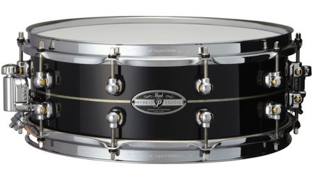Pearl Hybrid Exotic 14" x 5" Kapur Fiberglass Snare Drum in Glimmering Ebony with Pearl Inlay