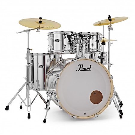 Pearl Export Limited Edition 22" (5pc) Drum Kit in Mirror Chrome with Cymbals & Hardware
